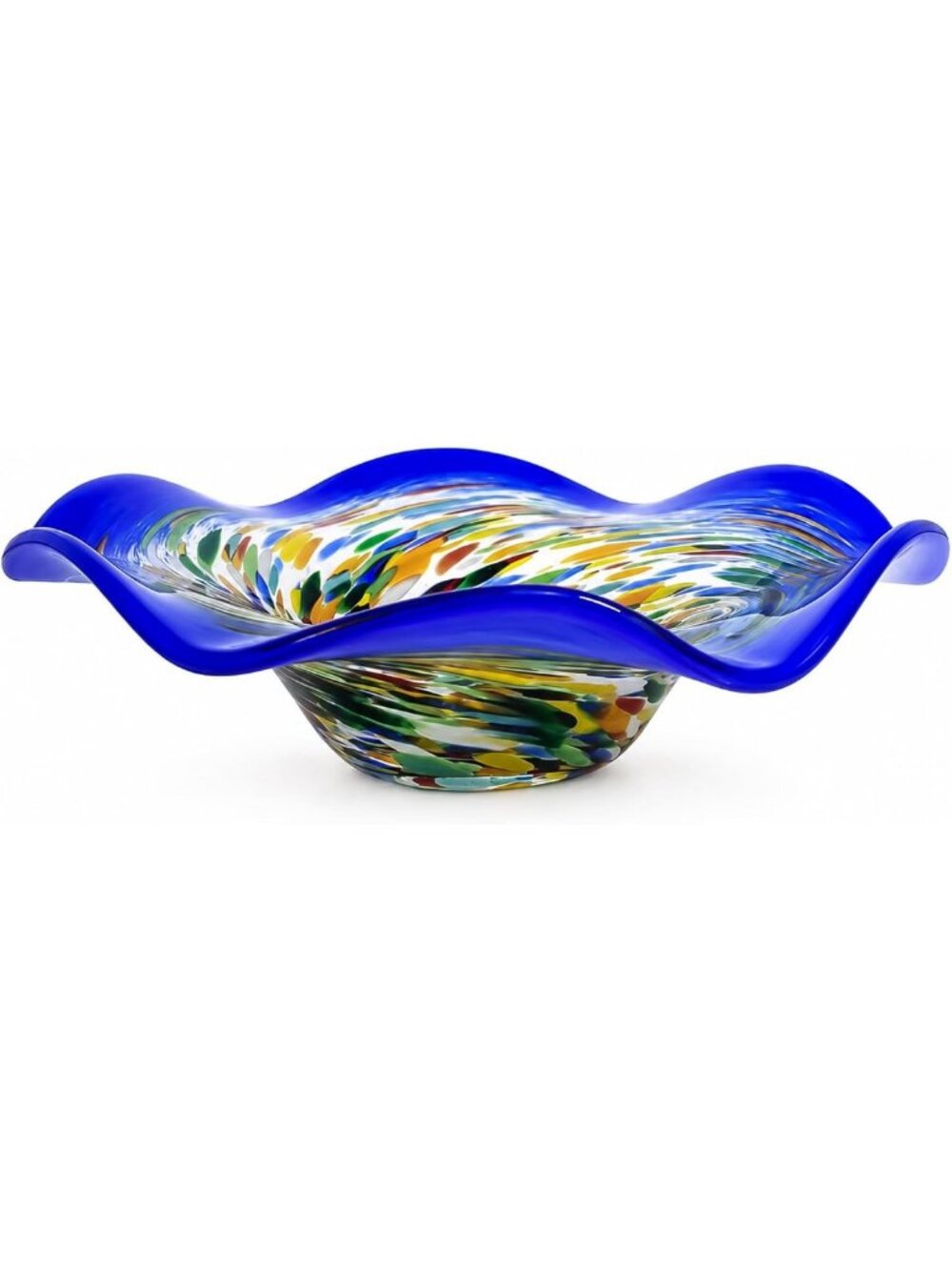 Large Cobalt Blue Hand Blown Art Glass Bowl - Decorative Centerpiece for Table